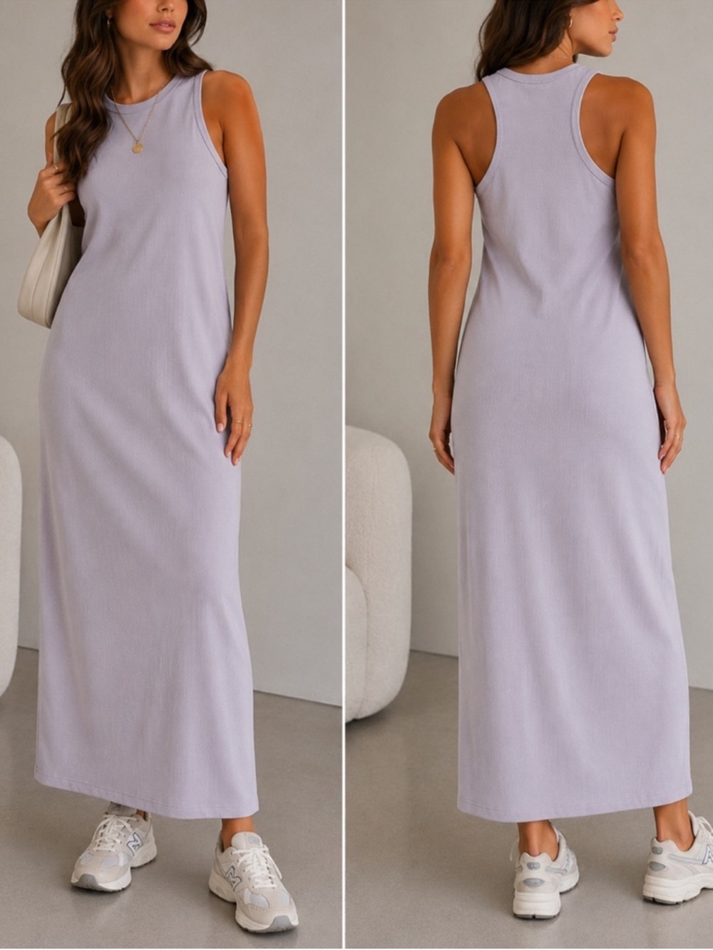Sleeveless Pearl Grey Ribbed Maxi Dress NWT 88.00